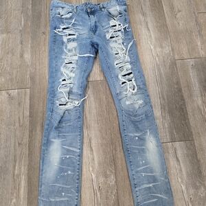 (Smoke Rise )Men's Light Blue Distressed Skinny Jeans
